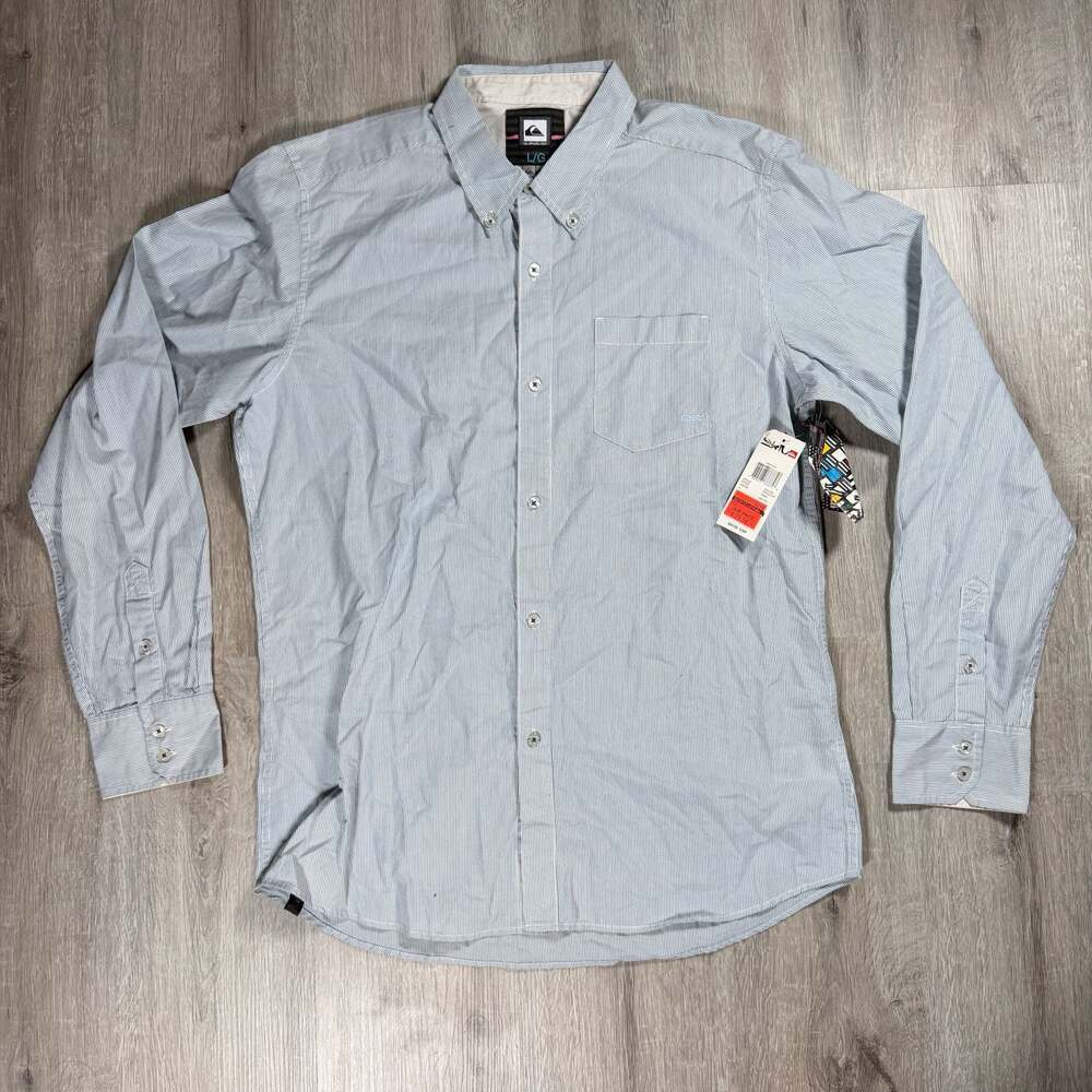 NWT Mens Quiksilver Morton Long Sleeve Button-Down Striped Shirt Large Y2K